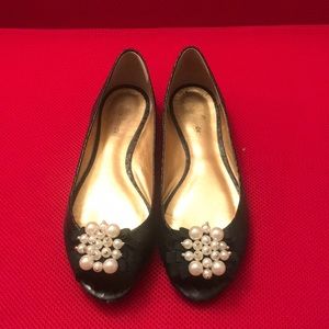 Kate Spade black pearl peep toe flats